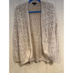 Women's XOXO Beige Gold Leopard Print Fuzzy Cardigan XL